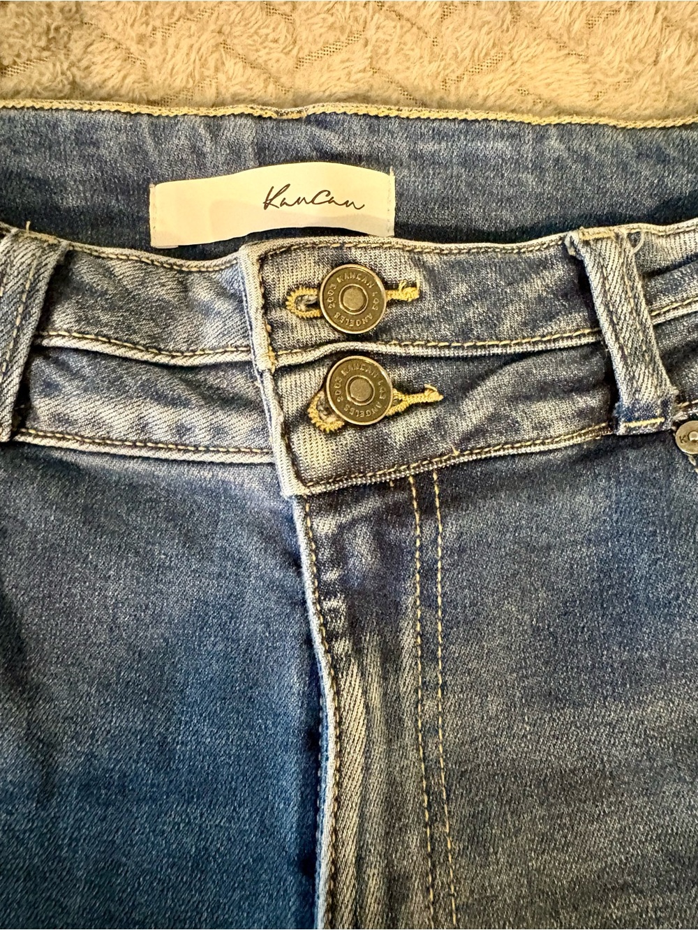 KanCan Double-Button High-Rise Denim Jeans - Medium Blue